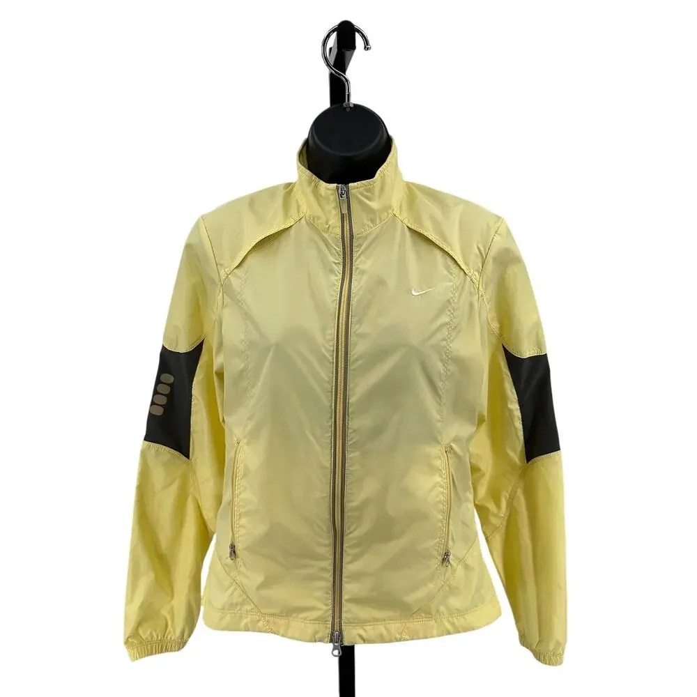 Nike Windbreaker Jacket WMNS S Yellow Full Zip, Reflective Sleeves, Lightweight